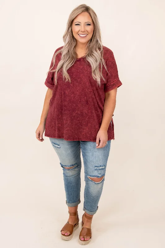 Comfy Travels Top, Cabernet Mineral Wash