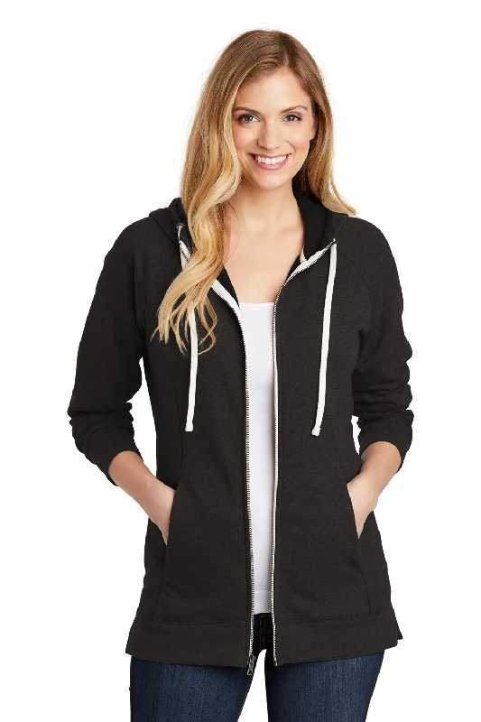 District Womens Perfect French Terry Full Zip Hooded Sweatshirt Hoodie - Black