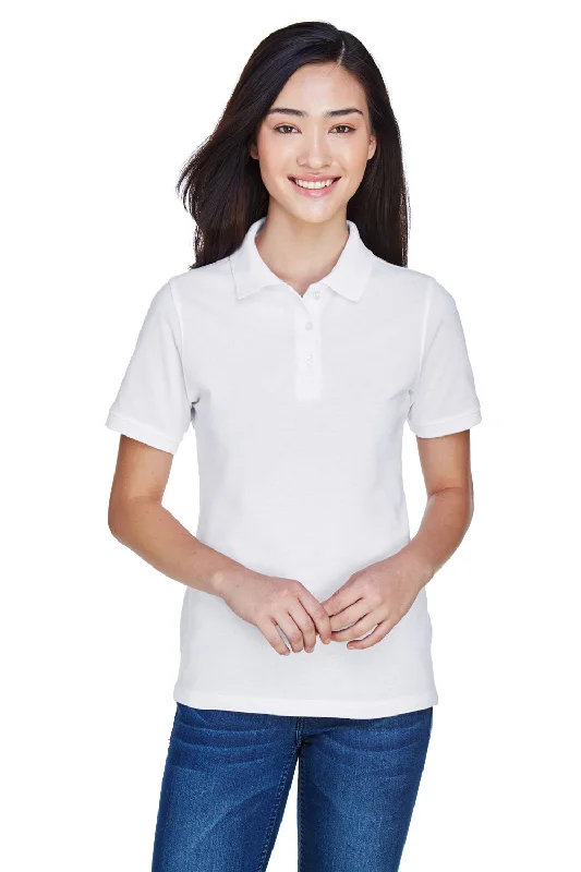 Harriton Womens Easy Blend Wrinkle Resistant Short Sleeve Polo Shirt - White