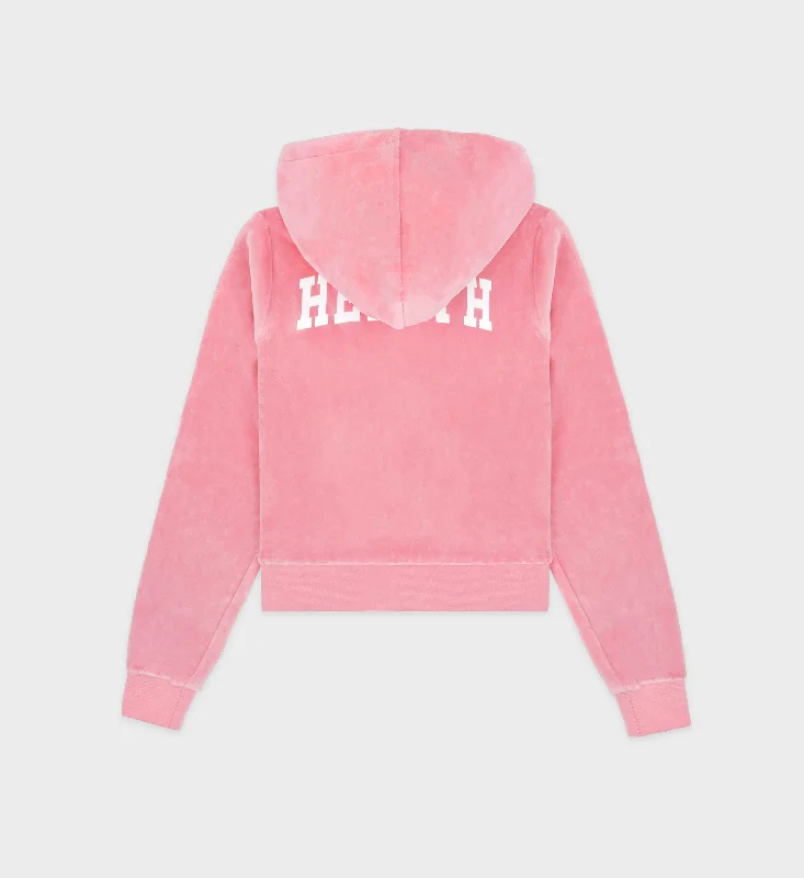 Health Ivy Velour Zipped Hoodie - Cotton Candy/White