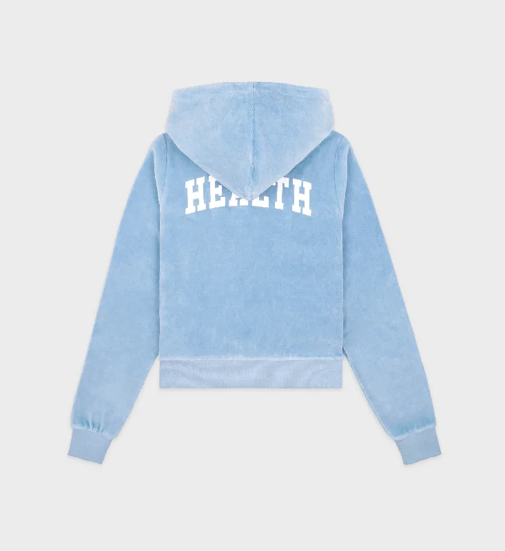 Health Ivy Velour Zipped Hoodie - Sky Blue/White