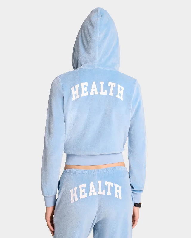 Health Ivy Velour Zipped Hoodie - Sky Blue/White