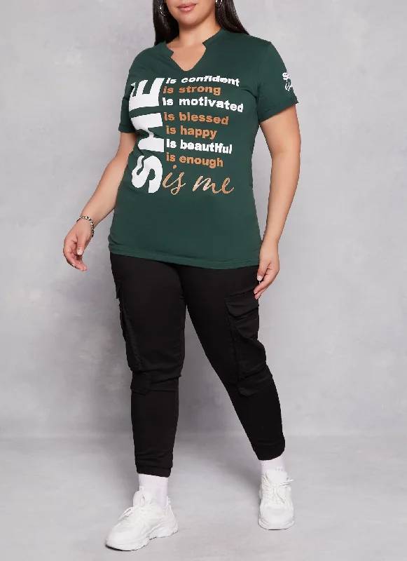 Plus Size She Is Me Notch Neck Graphic Tee