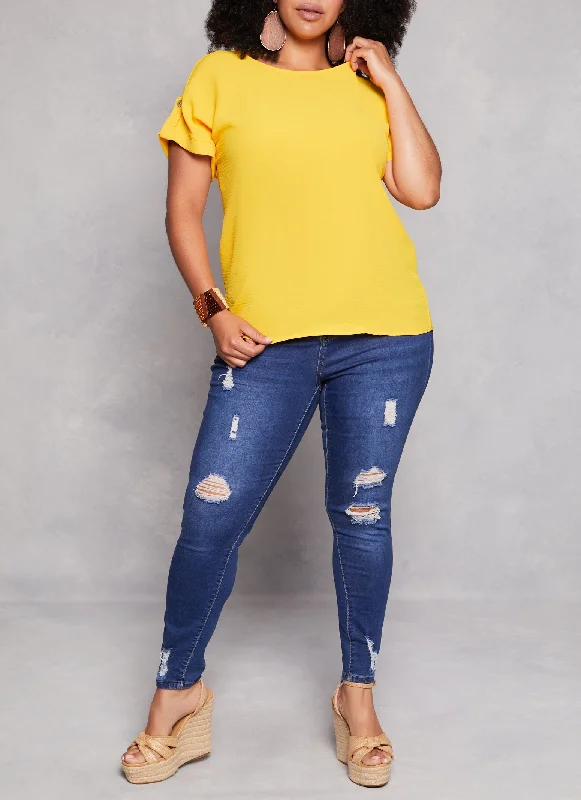 Plus Size Airy Tabbed Short Sleeve Top