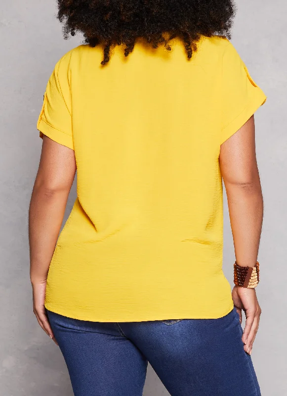 Plus Size Airy Tabbed Short Sleeve Top