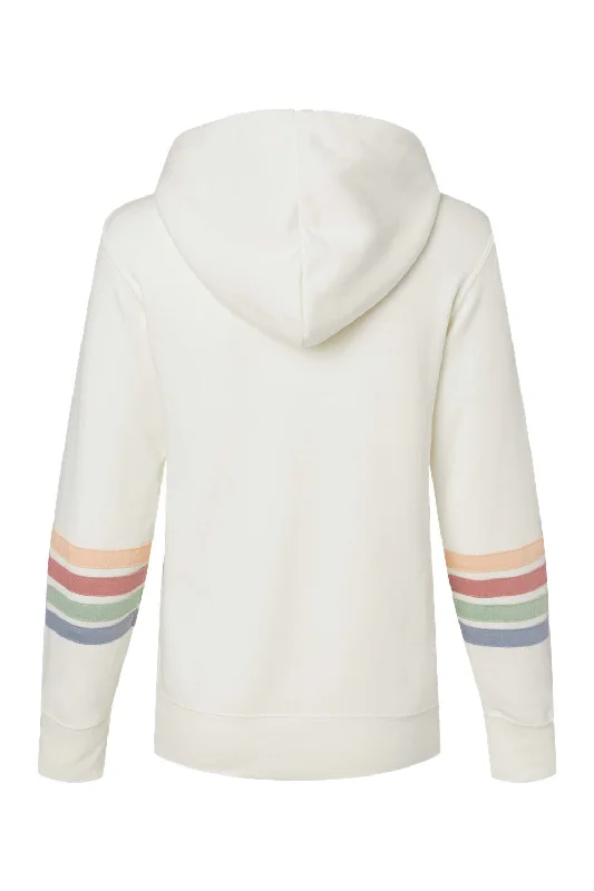 MV Sport Womens Striped Sleeves Full Zip Hooded Sweatshirt Hoodie - Ivory - NEW