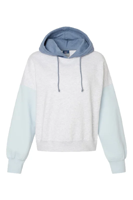 MV Sport Womens Sueded Fleece Colorblock Crop Hooded Sweatshirt Hoodie - Arctic Blue - NEW