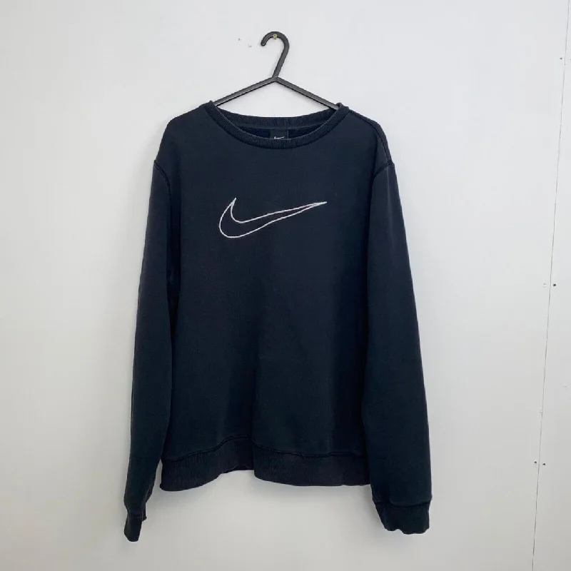 Preowned Nike Spellout Big Swoosh Oversized Sweatshirt Womens Size L Black Crewneck.