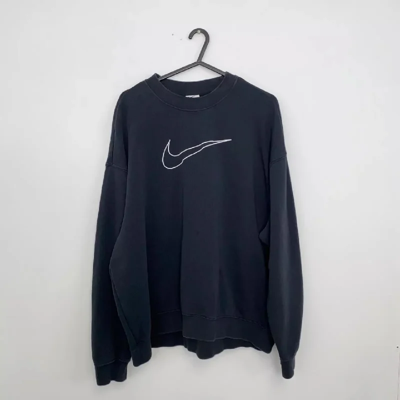 Preowned Nike Spellout Womens Big Swoosh Oversized Sweatshirt Size L Black Crewneck.