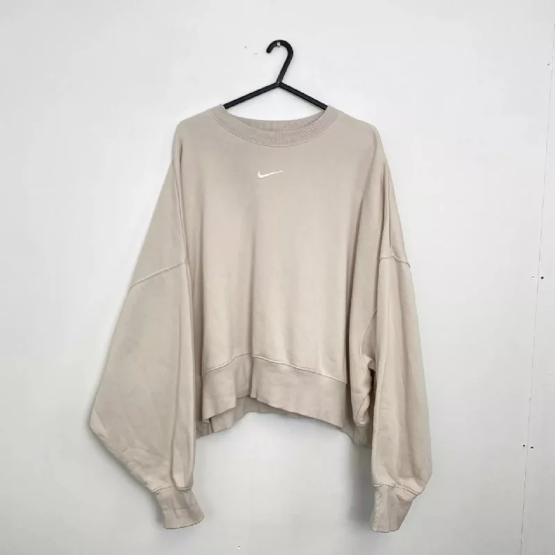 Preowned Nike Sportswear Womens Phoenix Fleece Sweatshirt Size XL Cream Center Swoosh.