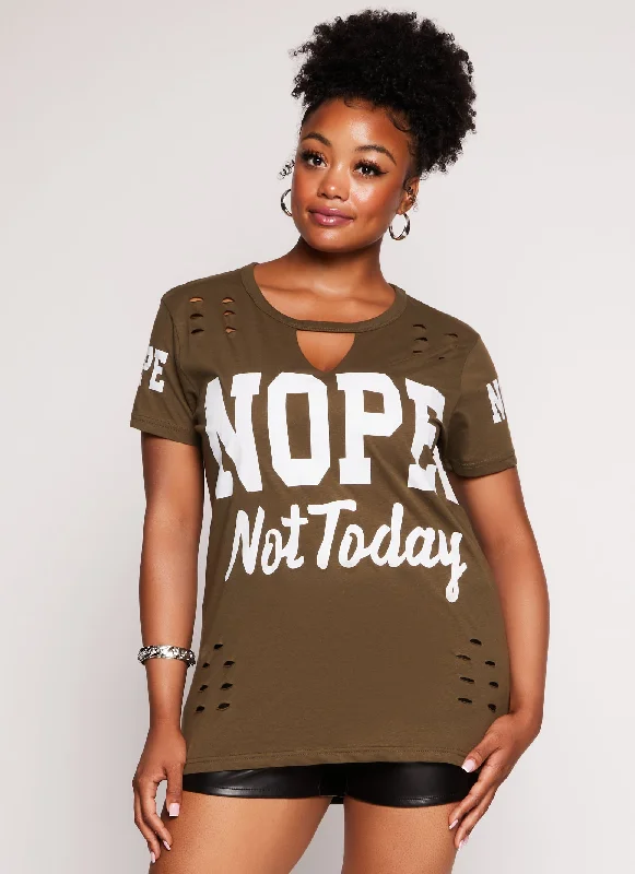 Plus Size Nope Not Today Laser Cut Graphic Tee