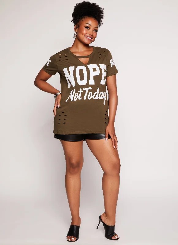 Plus Size Nope Not Today Laser Cut Graphic Tee