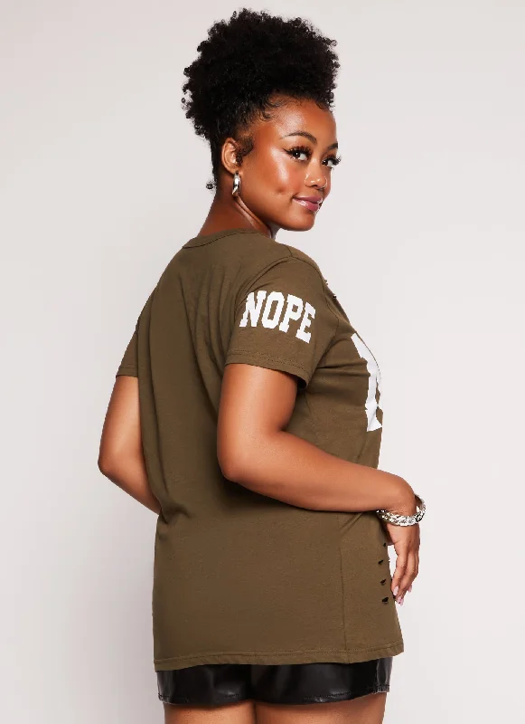 Plus Size Nope Not Today Laser Cut Graphic Tee