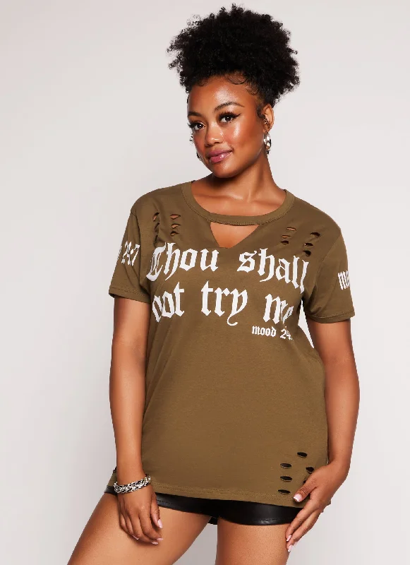 Plus Size Thou Shall Not Try Me Short Sleeve Graphic Tee