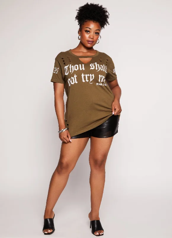 Plus Size Thou Shall Not Try Me Short Sleeve Graphic Tee