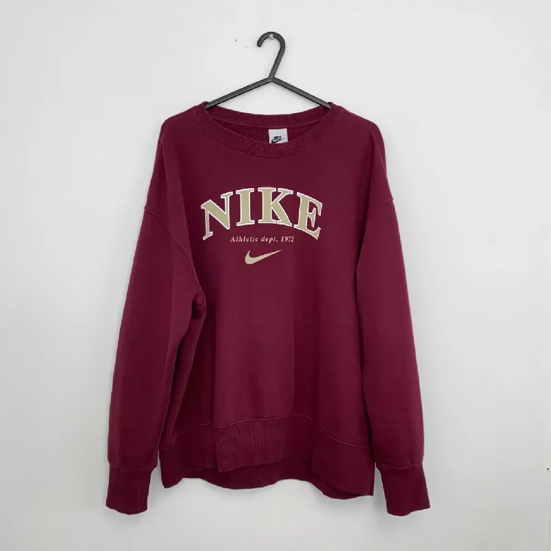 Preowned Nike Womens Spellout Oversized Sweatshirt Size S Burgundy Maroon Big Logo Retro.