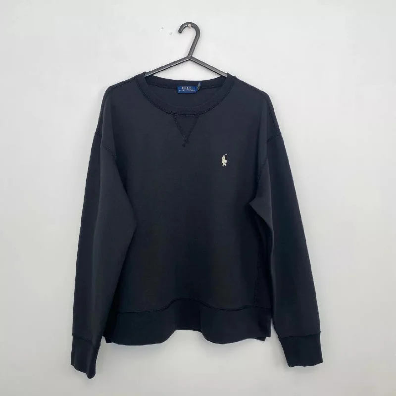 Preowned Polo Ralph Lauren Womens Basic Sweatshirt Size L Black Embroidered Crewneck.