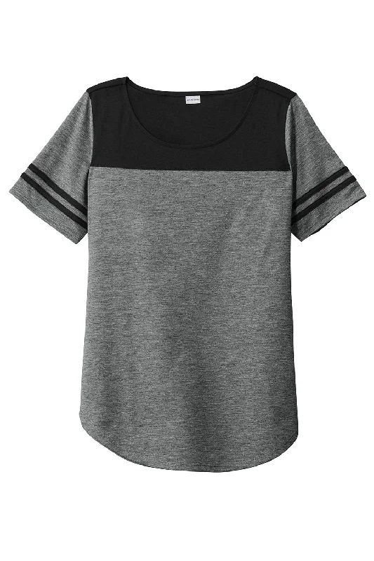 Sport-Tek Womens Fan Moisture Wicking Short Sleeve Crewneck T-Shirt - Heather Dark Grey/Black