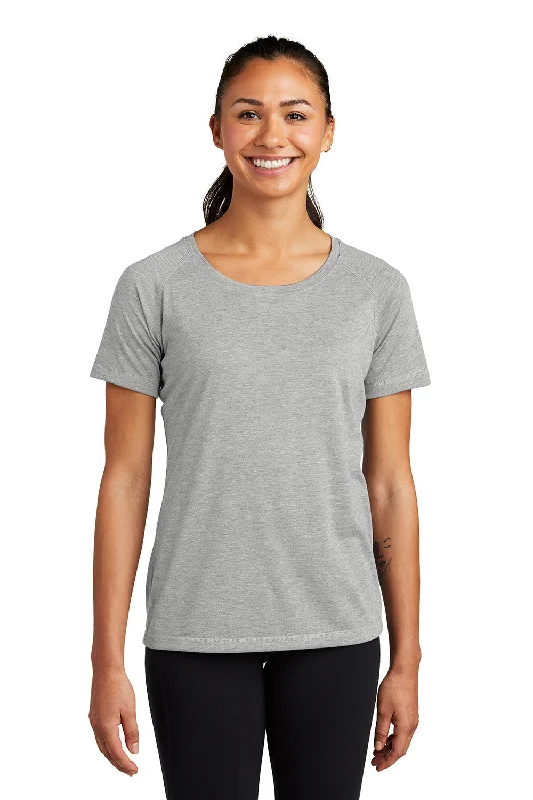 Sport-Tek Womens Moisture Wicking Short Sleeve Scoop Neck T-Shirt - Heather Light Grey