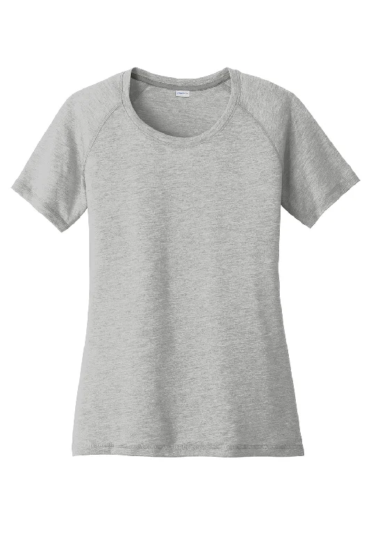 Sport-Tek Womens Moisture Wicking Short Sleeve Scoop Neck T-Shirt - Heather Light Grey