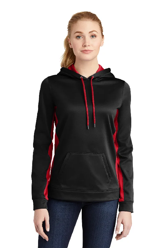 Sport-Tek Womens Sport-Wick Moisture Wicking Fleece Hooded Sweatshirt Hoodie - Black/Deep Red