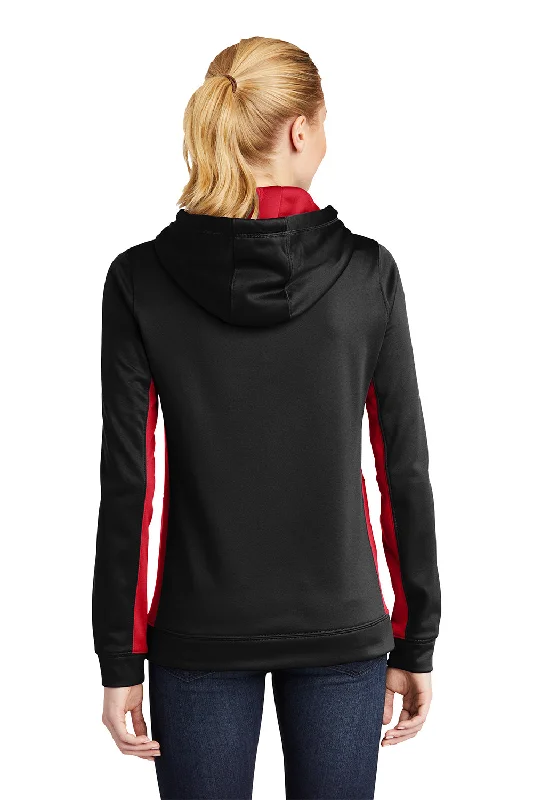 Sport-Tek Womens Sport-Wick Moisture Wicking Fleece Hooded Sweatshirt Hoodie - Black/Deep Red