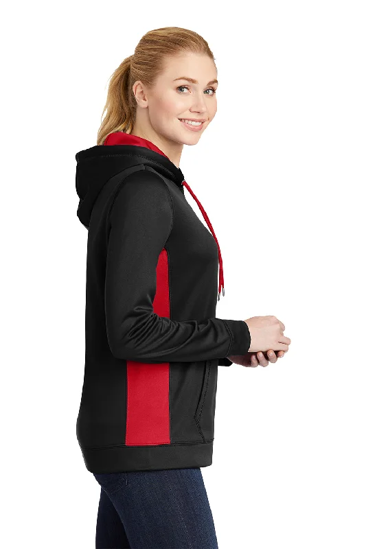 Sport-Tek Womens Sport-Wick Moisture Wicking Fleece Hooded Sweatshirt Hoodie - Black/Deep Red