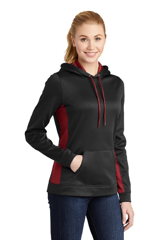 Sport-Tek Womens Sport-Wick Moisture Wicking Fleece Hooded Sweatshirt Hoodie - Black/Deep Red