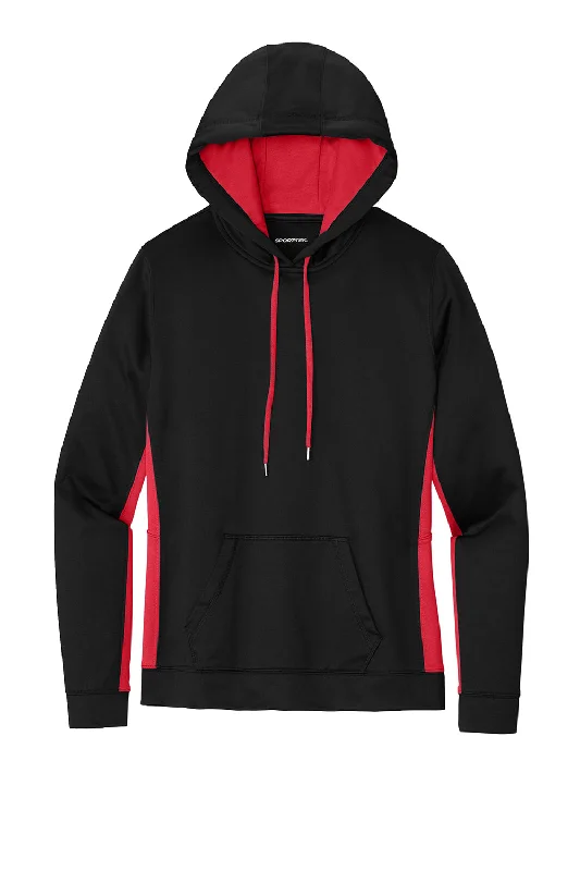 Sport-Tek Womens Sport-Wick Moisture Wicking Fleece Hooded Sweatshirt Hoodie - Black/Deep Red