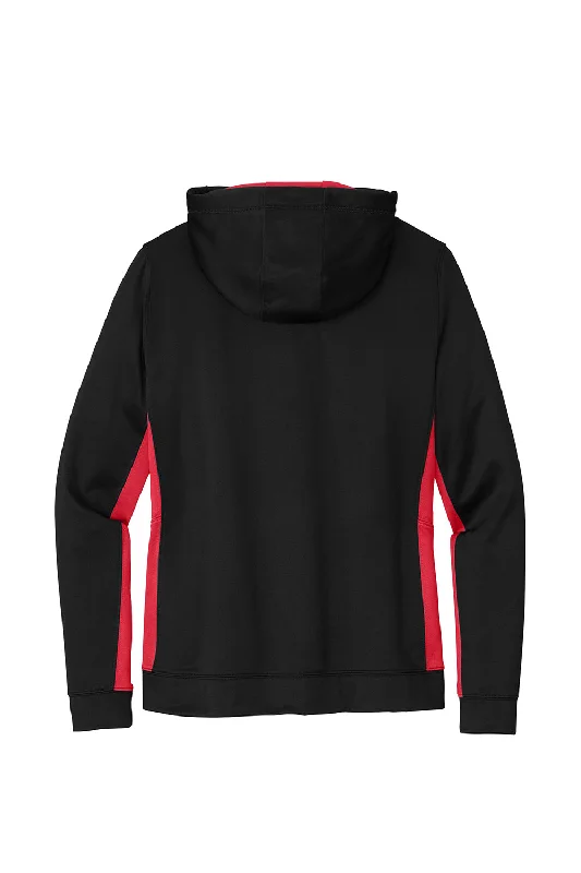 Sport-Tek Womens Sport-Wick Moisture Wicking Fleece Hooded Sweatshirt Hoodie - Black/Deep Red