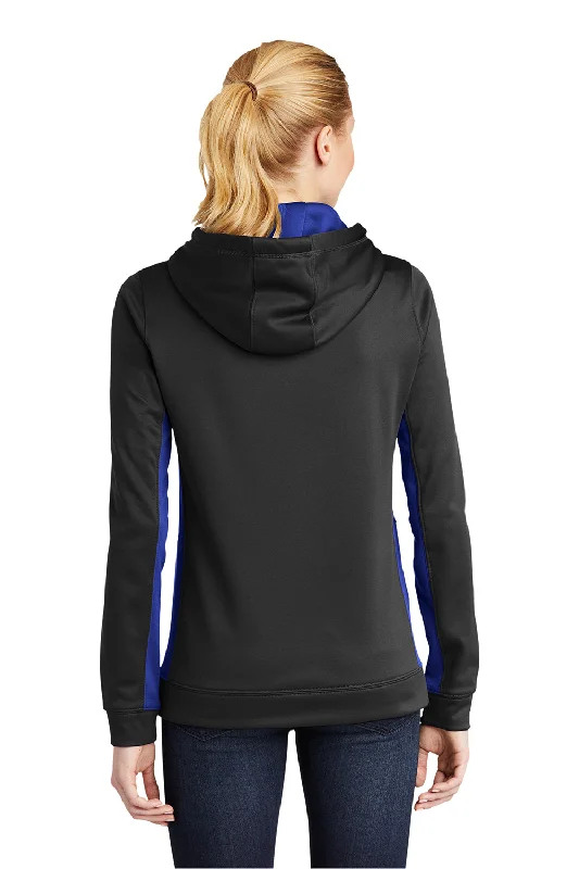 Sport-Tek Womens Sport-Wick Moisture Wicking Fleece Hooded Sweatshirt Hoodie - Black/True Royal Blue