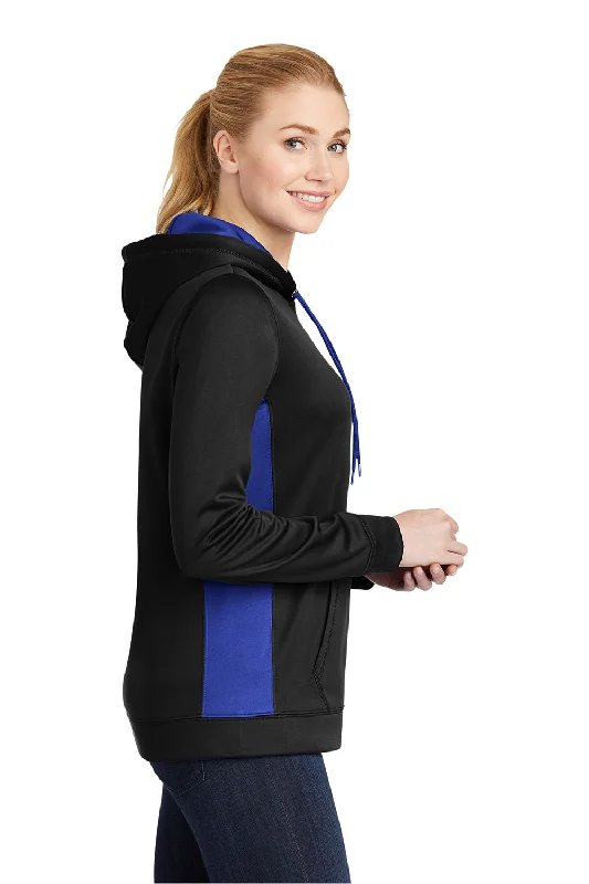 Sport-Tek Womens Sport-Wick Moisture Wicking Fleece Hooded Sweatshirt Hoodie - Black/True Royal Blue