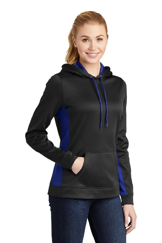 Sport-Tek Womens Sport-Wick Moisture Wicking Fleece Hooded Sweatshirt Hoodie - Black/True Royal Blue