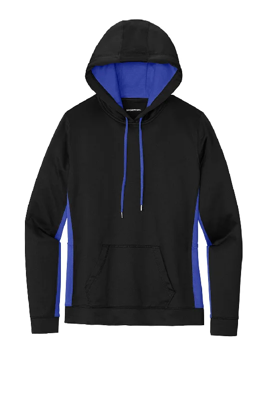 Sport-Tek Womens Sport-Wick Moisture Wicking Fleece Hooded Sweatshirt Hoodie - Black/True Royal Blue