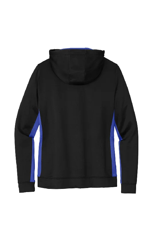 Sport-Tek Womens Sport-Wick Moisture Wicking Fleece Hooded Sweatshirt Hoodie - Black/True Royal Blue