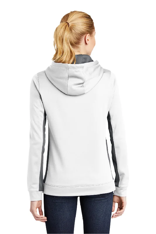 Sport-Tek Womens Sport-Wick Moisture Wicking Fleece Hooded Sweatshirt Hoodie - White/Dark Smoke Grey