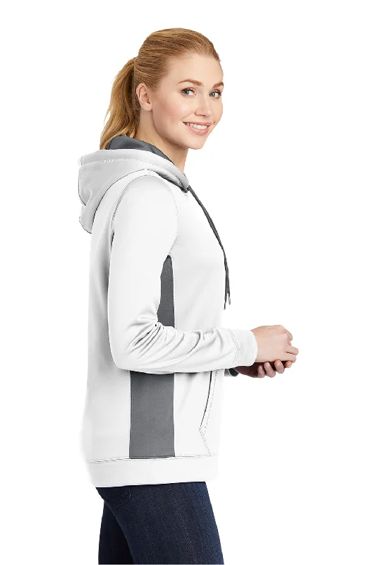 Sport-Tek Womens Sport-Wick Moisture Wicking Fleece Hooded Sweatshirt Hoodie - White/Dark Smoke Grey