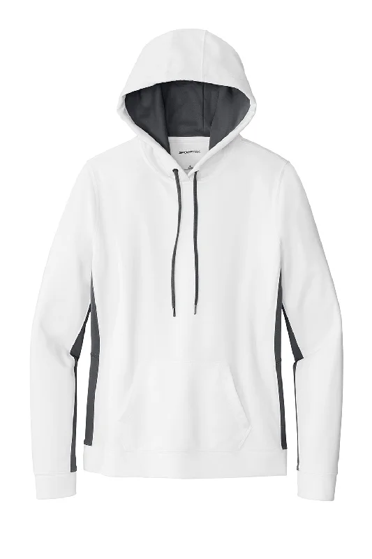 Sport-Tek Womens Sport-Wick Moisture Wicking Fleece Hooded Sweatshirt Hoodie - White/Dark Smoke Grey