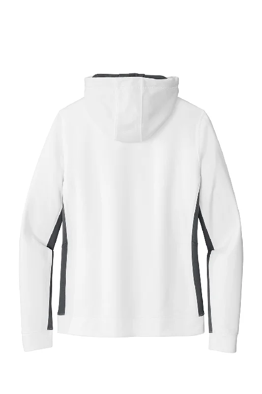 Sport-Tek Womens Sport-Wick Moisture Wicking Fleece Hooded Sweatshirt Hoodie - White/Dark Smoke Grey