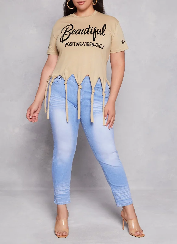 Plus Size Beautiful Velvet Burnout Knot Hem Graphic Tee