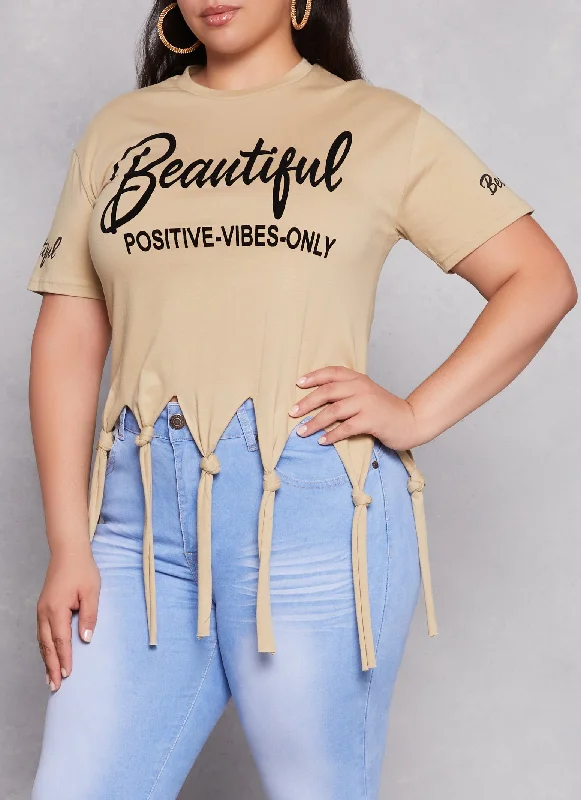 Plus Size Beautiful Velvet Burnout Knot Hem Graphic Tee