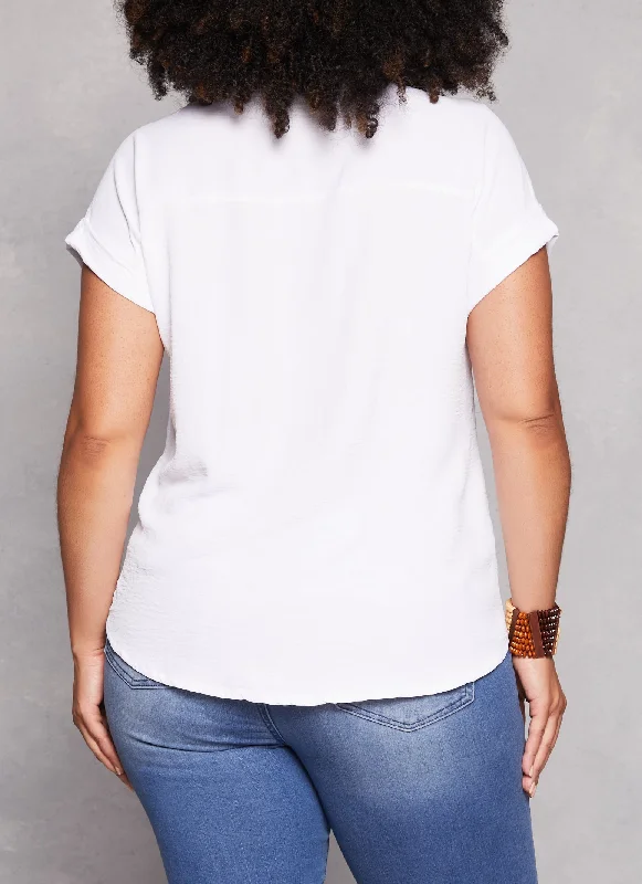 Plus Size Airy Flap Pocket Shirt