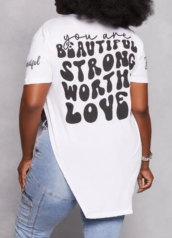 Plus Size Beautiful Hanky Hem Sequin Graphic Tee