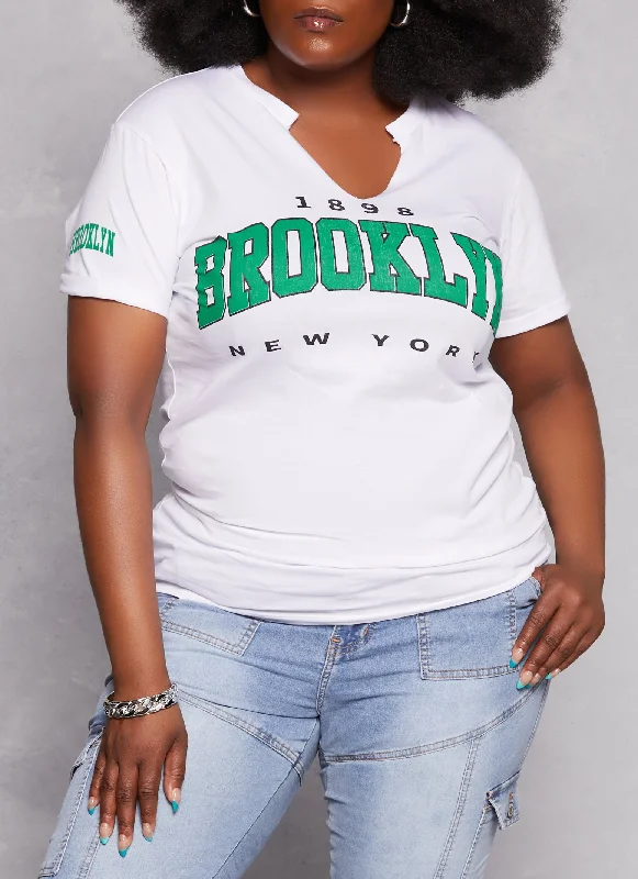 Plus Size Brooklyn New York Notch Neck Graphic Tee