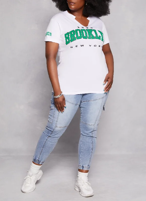 Plus Size Brooklyn New York Notch Neck Graphic Tee