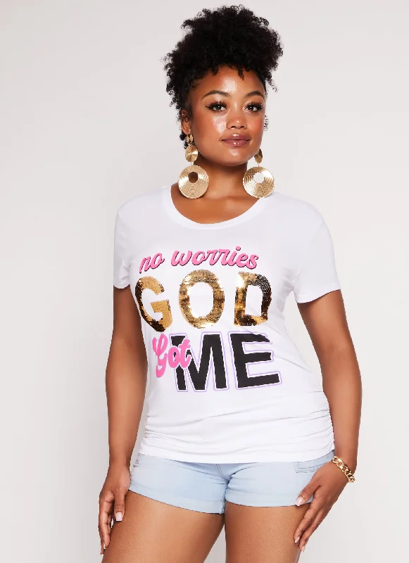 Plus Size No Worries God Got Me Sequin Graphic Tee