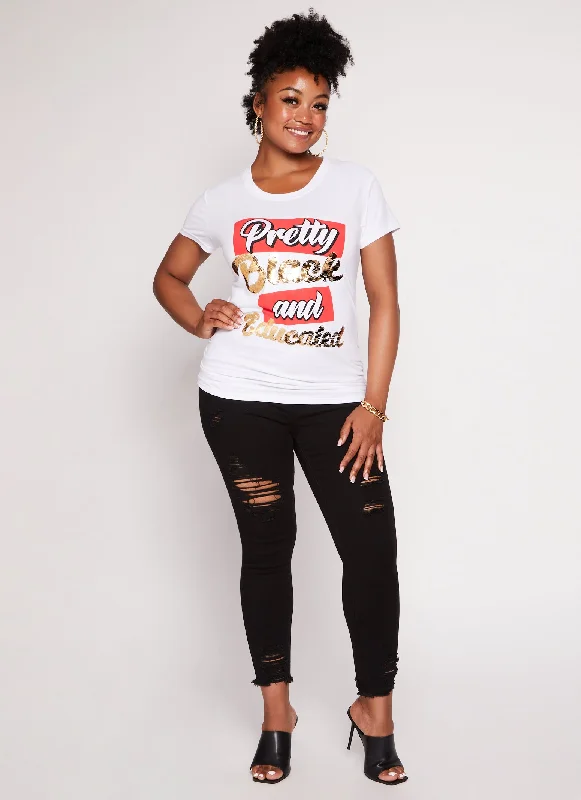 Plus Size Pretty Black and Educated Sequin Graphic Tee