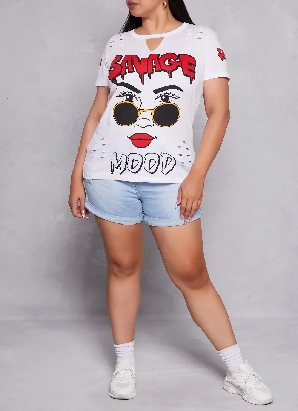 Plus Size Savage Mood Laser Cut Graphic Tee