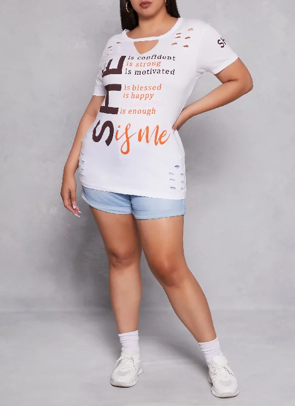 Plus Size She Is Me Laser Cut Graphic Tee