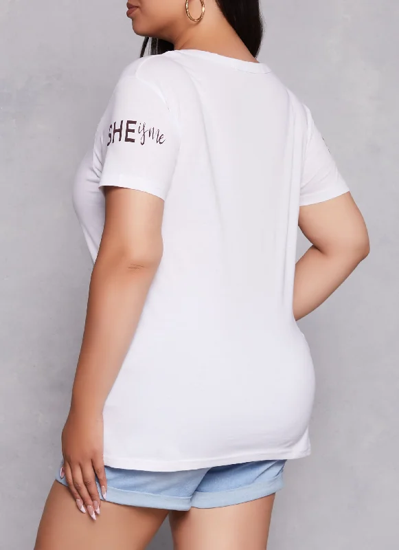 Plus Size She Is Me Laser Cut Graphic Tee